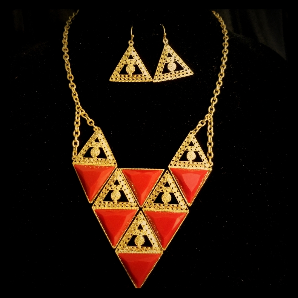 Resin Stone Geo Necklace Set Lightweight Geometric Necklace And Earring Set